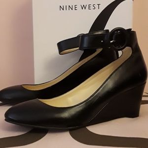 Nine West Women's Black Wedge Ankle Strap Shoes